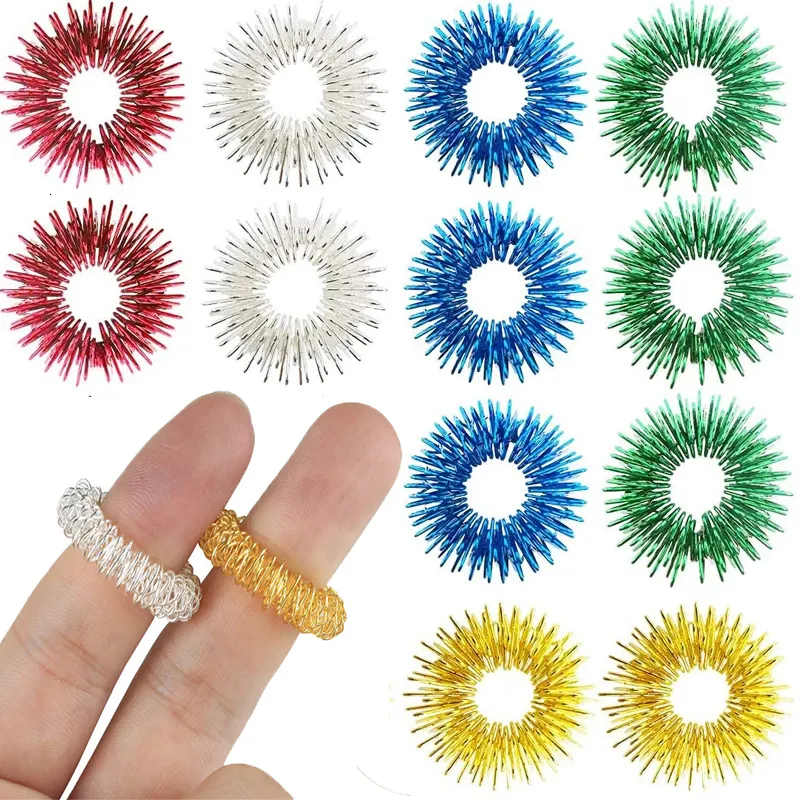 Juguete de descompresión 5 Unids / set Anillos de Ansiedad Sensorial Puntiagudos para Masaje de Dedos Mano Acupresión Masajeador Fidget Alivio del Estrés Circulación 221129