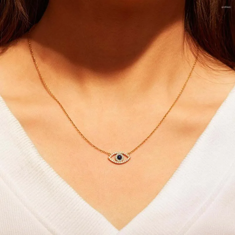 Correntes Balmora S925 Silver Trendy CZ Devil's Eye Pinging Colares for Women Girl Fashion Blue Chain Cuban Jewelry Gift