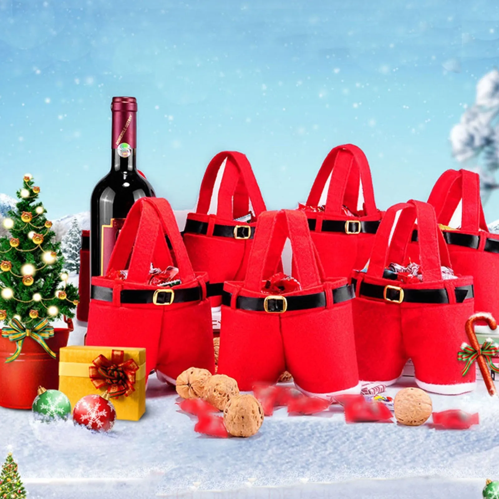 Kerstdecoraties 10st Santa Claus broek Bag Tote S Kousen Candy Decoratie Wedding Opslag Bucket Portable Gift Basket 221130
