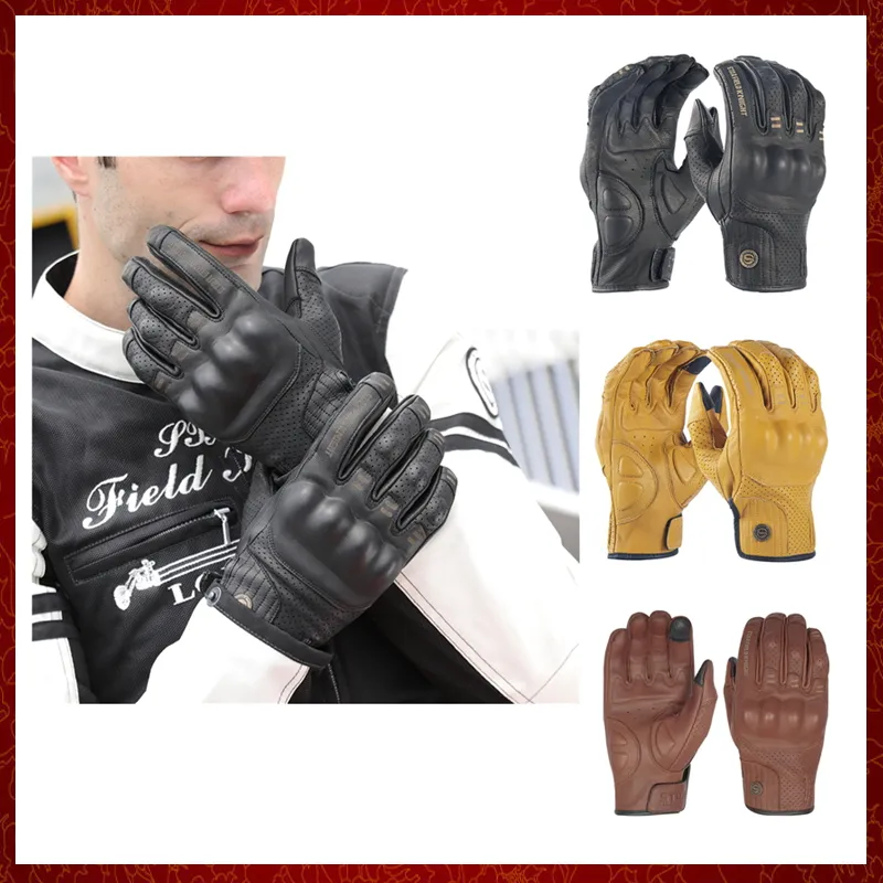 ST615 nouveau cuir véritable peau de chèvre rétro moto gants plein doigt écran tactile Knuckle Protection course équitation moto équipement