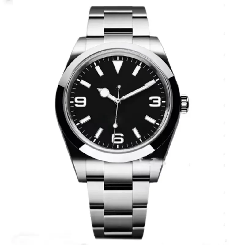 Nieuwe automatische mechanische heren Sport Watch Black White Number Dial Sapphire Glass Watches roestvrij staal exp mannelijke polshorloges