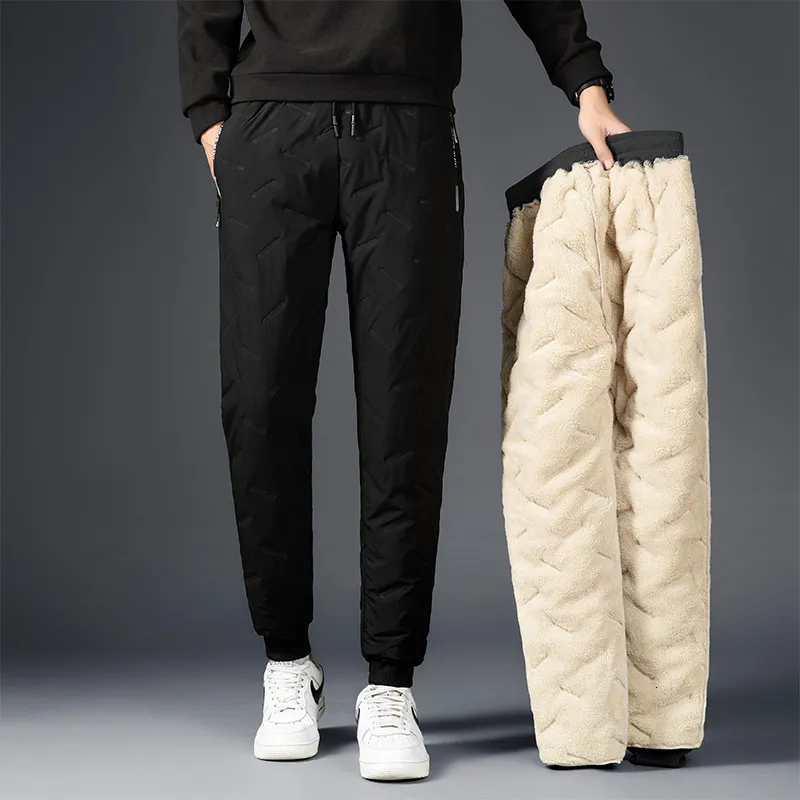 Men's Pants Winter Fleece Thick Lambswool Warm Sweatpants Casual Water Proof Big-Size Wool Trousers Male Black Gray Joggers 221130