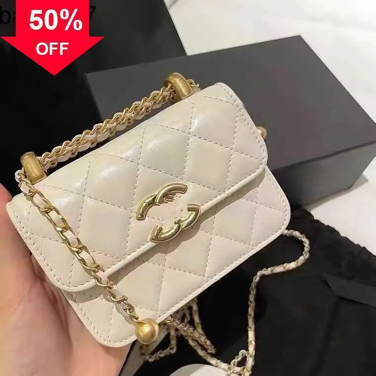 Tote Bag the Store 80% Wholesale and Retail New Fashion Double Chain Golden Globe Fat Man Leather Waist Bag Rhombic Crossbody Phone Small