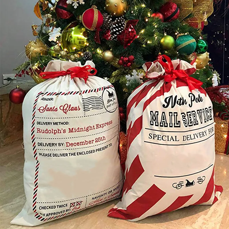 Juldekorationer presentväska med dragskan Santa säckar godis cookie lagring stor Xmas träd prydnadsfestival dekoration 221130