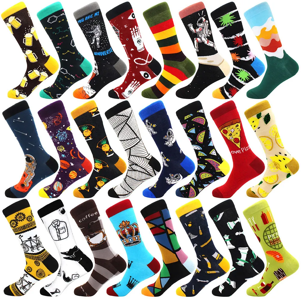 Mens Socks Fashion Funny Hip Hop Harajuku Kawaii Cartoon Cotton Fruit Animal Beer Food Happy Casual Presents for Men 221130