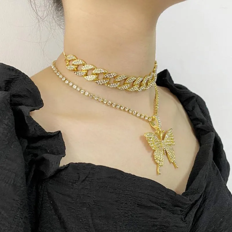 قلادة قلادة بيان سلسلة Big Butterfly Netclace Rhinestone Chain for Women Tennis Iced Out Rlchoker Jewelry