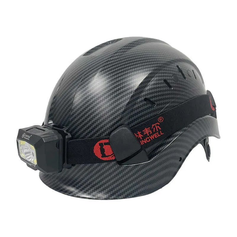 Kohlefaser -Farbsicherheit Helm mit LED -Kopflicht CE EN397 ABS HARTE ANSI INDUSTRIAL ARTEN AT NACHTE