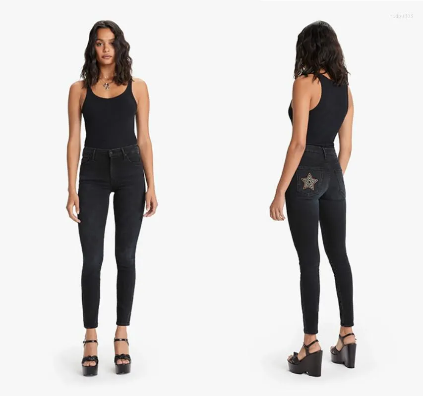 Damen Jeans Frühling Herbst Produkte Mode Klassiker Marke Luxry Design Vielseitig Stern Stickerei Hohe Taille Elastisch Gerade M8