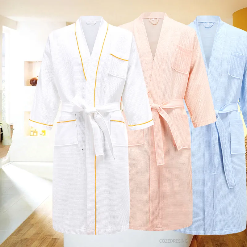 Men's Robes 5 Star el 100% Cotton Men Kimono Bathrobe Plus Size Towel Bath Robe Mens Waffle for Women Long Dressing Gown Sleepwear 221130