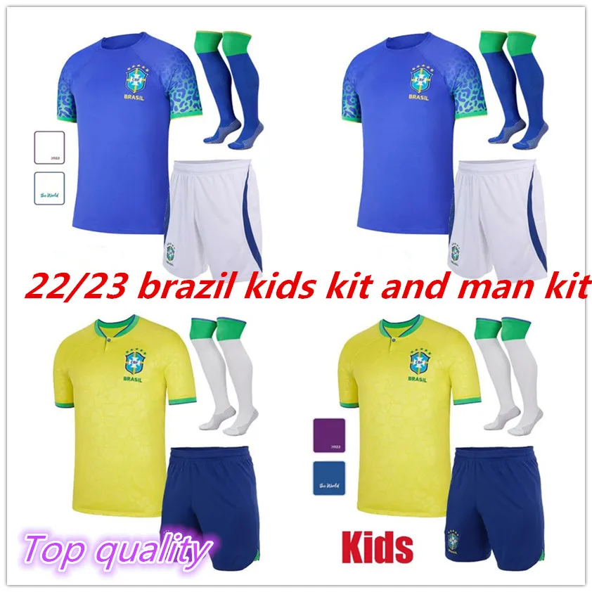 2022 Brasilien Herren-Erwachsene-Kinder-Set VINI JR. Fußballtrikot Brasilien CASEMIRO 22 23 Nationalmannschaft G.JESUS P.COUTINHO Home Away T.SILVA PELE MARCELO Fußballtrikotuniform