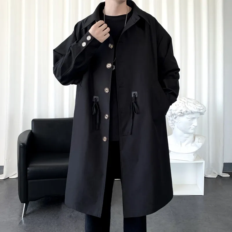 Giubbotti da uomo Autunno Uomo Trench Coat Business Giacche a vento Nero Lungo Moda Autunno Outwear Giacca a vento Cappotto Casual Harajuku Bomber 221130