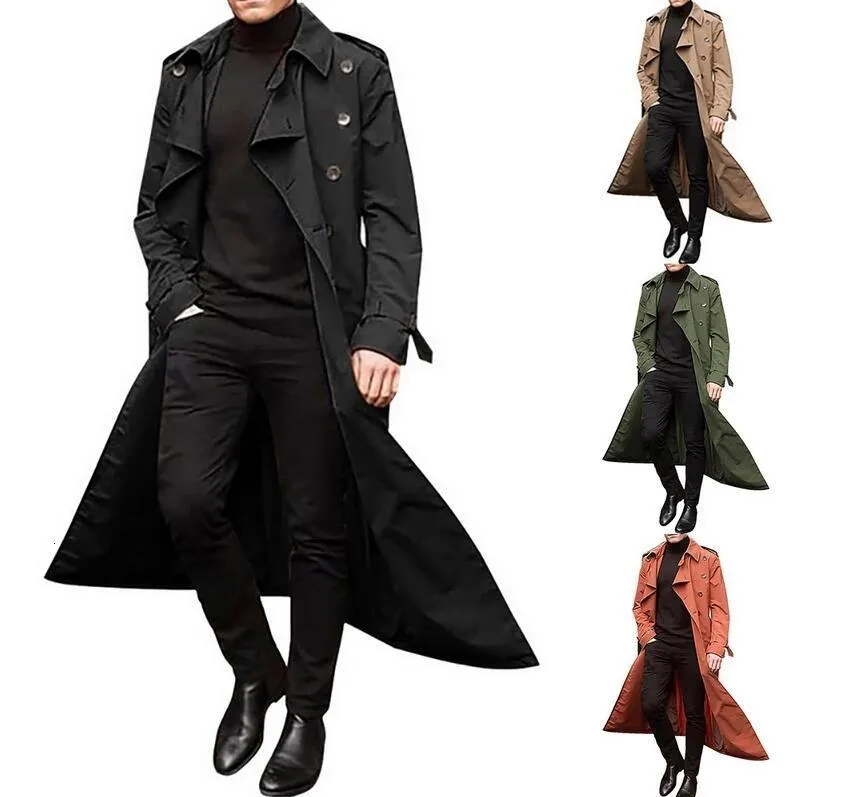 Men's Jackets Business Men Trench Coat Fashion Design Slim Double breast Thin Windbreaker Male Spring Long Black Outwear Autumn 221130