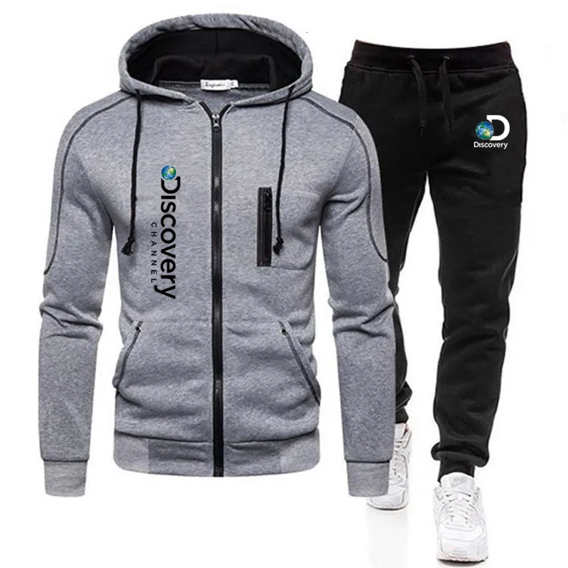 Męskie bluzy bluzy Discovery Channel Men Zipper Bluza Bluza Swocie Suit Autumn Winter Warm Tracksuit Sets Hooded Owewear 221130