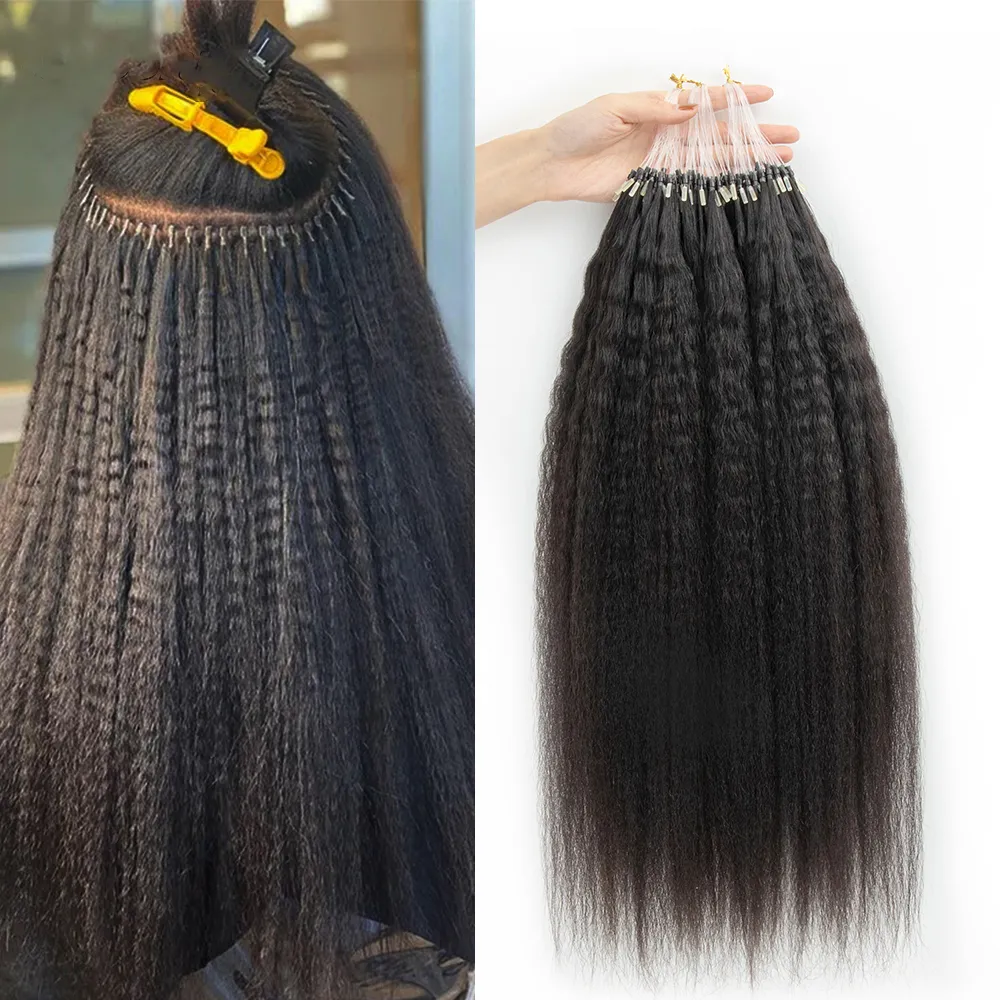 Extensions de cheveux brésiliens 100% naturels, crépus et lisses, avec Micro boucle, 16 à 30 pouces, à maillons grossiers