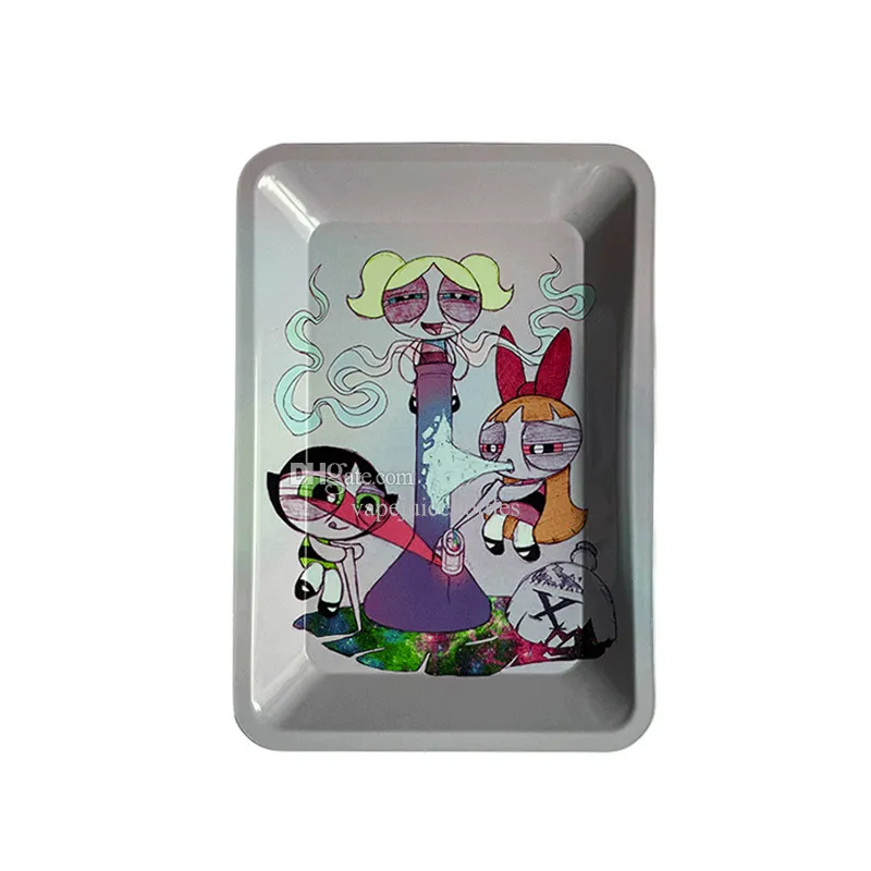 Rolling Trays 30 Styles Smoking Accessories Metal Cartoon Pattern 180&125mm For Tobacco Dry Herb Grinder Household Clutter Storage Plate