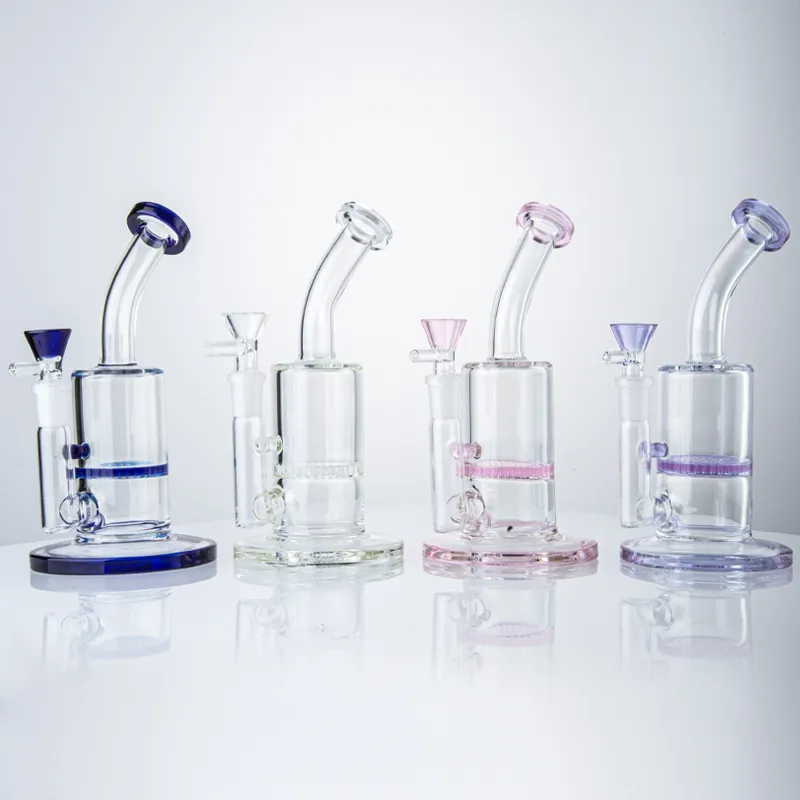 Rosa Glasbong 8 Zoll Wasserpfeifen 5 mm dick Dab Rig Wasserpfeifenschale Wabenduschkopf Perc Bongs berauschende Minipfeife Wachs Bohrinseln Rauchen gebogenes Rohr