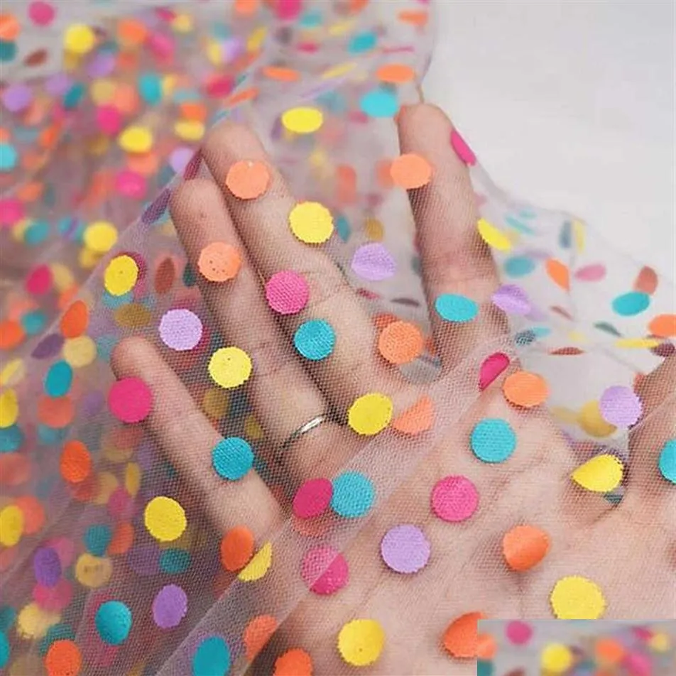 Stoffen en naaien Wit Zwart zachte regenboog Polka Dots Tle stof Zwitsers net en bedrukt voor meisjesjurkrok bij de tuin 210702256P D DH5BH