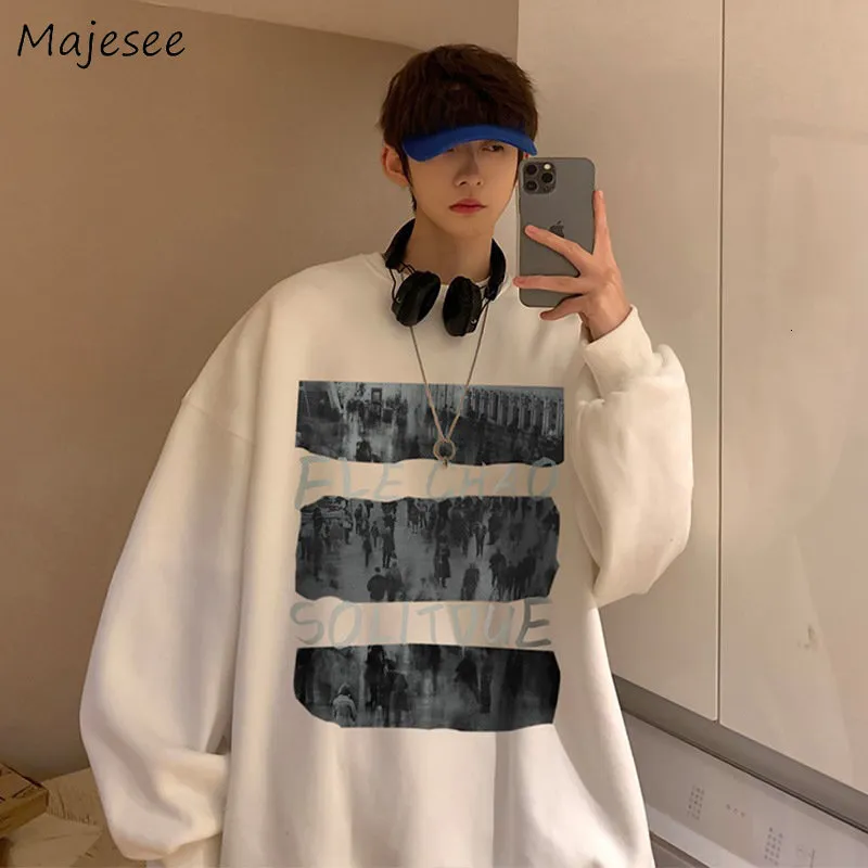 Herrtröjor tröjor män o nacke casual baggy tonåringar hipster design koreanska streetwear modekläder alla matchar college unisex ins 221129