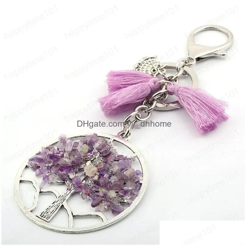 Porte-clés Pierre Naturelle Arbre De Vie Porte-clés Hibou Porte-clés Gland Charmes Accessoires Designer Bijoux De Mode Drop Ship Livraison Dhv8D