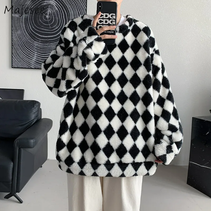 Sweats à capuche pour hommes Sweats Hommes Argyle Vêtements Designer Crewneck Mode Laine d'agneau Ados Tous les matchs Collège Unisexe Ulzzang Hiver Harajuku Chic 221129