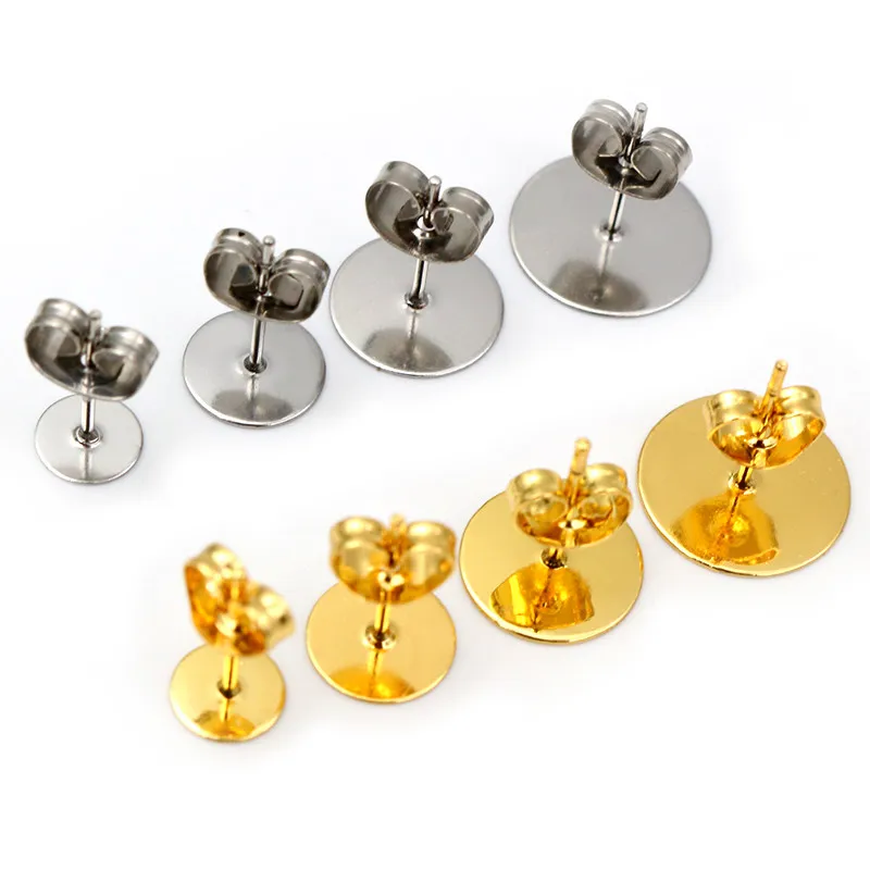 50-100 teile/los Gold Edelstahl Ohrring Bolzen Blank Post Basis Pins Mit Ohrring Stecker Erkenntnisse Ohr Zurück Für DIY schmuck Machen