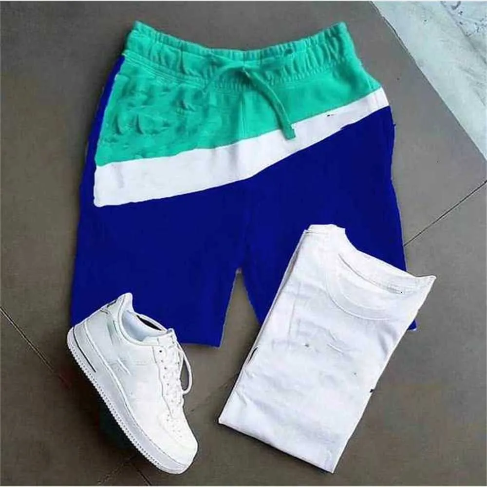 Short en jean taille haute en coton pour hommes Pantalon Survêtement Imprimer Splicing Casual Sport Pantalon Loose Street Leisure Fashion Style et t Shirt