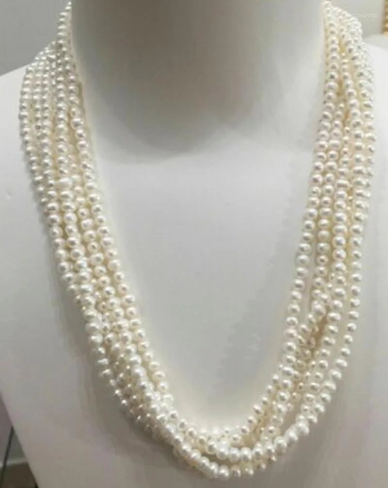 Chains Elegant Six Strands 5-6mm White Freshwater Pearl Necklace 50cm Good Luster