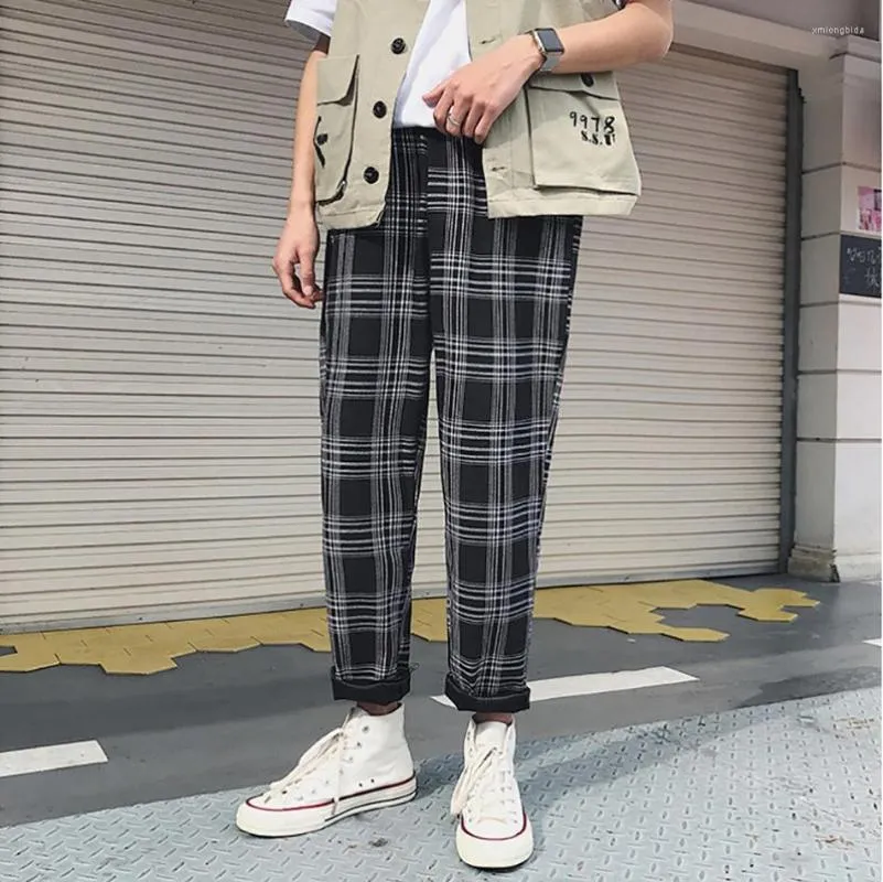 Pantalons pour hommes Pantalons surdimensionnés Hommes Noir Plaid Harem Coréen Coton Stretch Mâle Pantalon de survêtement urbain Hip Hop Vêtements Plus Taille