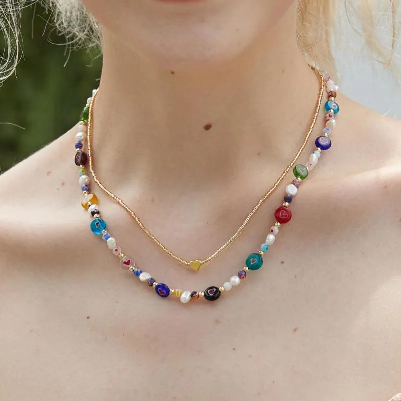 Tour de cou Boho perle coloré cristal perles de verre brin déclaration femmes cou chaînes colliers bijoux faits à la main accessoires