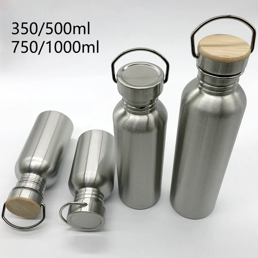 Бутылки с водой Портативная нержавеющая сталь с ручкой 1000 мл500 мл350 мл спортивных колб.