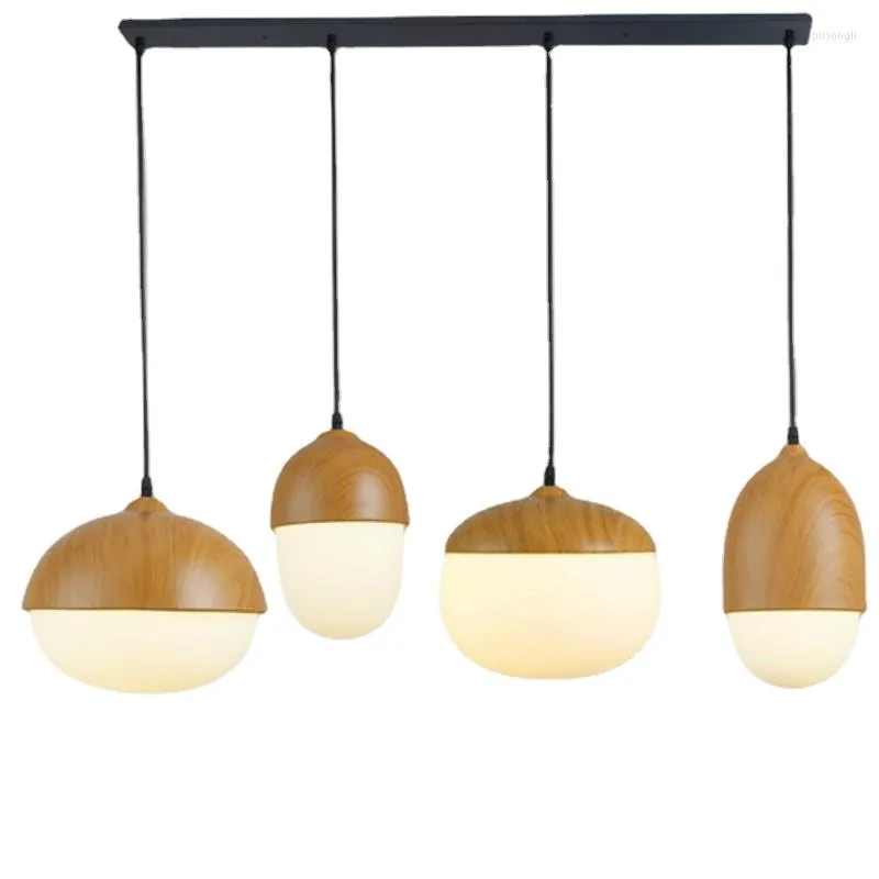 Lampes suspendues Grain de bois Lumières en forme de noix Europe du Nord Éclairage intérieur moderne Salon Étude Autres chambres Salle à manger LED AC