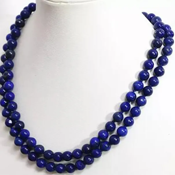 Nyblå lapis lazuli 10mm elegant lång fashoin halsbandsmycken 36 tum