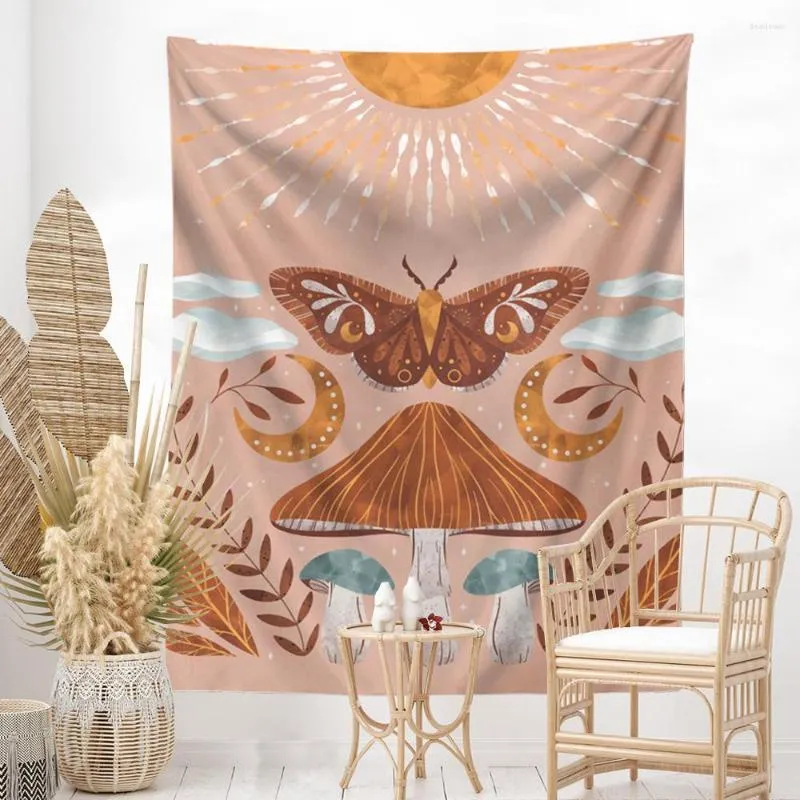 Tapestries fj￤ril tapestry v￤gg h￤ngande boho botanisk svamp m￥nfas trolldom estetikrumsdekor