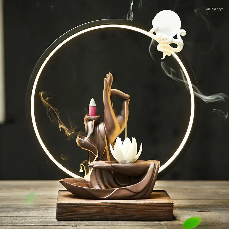 Lampade profumate Mano di Buddha Bruciatore di incenso con riflusso in ceramica Supporto per cascata di fumo Bastoncini di loto per decorazioni per la casa Regali annuali