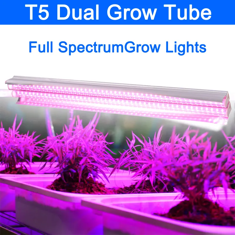 2ft T5 HO LED Grow Lights Full Spectrum Double Tube Integrated T5 Strip Bar Growing Lamp Fixtures Plug in ON/Off Pull Chain Included