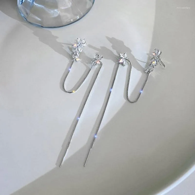 Rücken Ohrringe 2022 Ankunft Senior Kristall Trendy Wasser Blume Quaste Earbone Clip Lange Anhänger Frische Weibliche Elegante Schmuck
