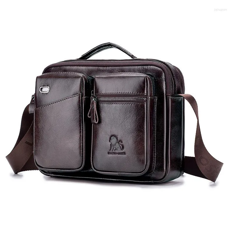 Briefcases Retro Genuine Leather Men's Messenger Bag First Layer Cowhide Casual Fashion Shoulder Male Small Briefcase Totes Handbag