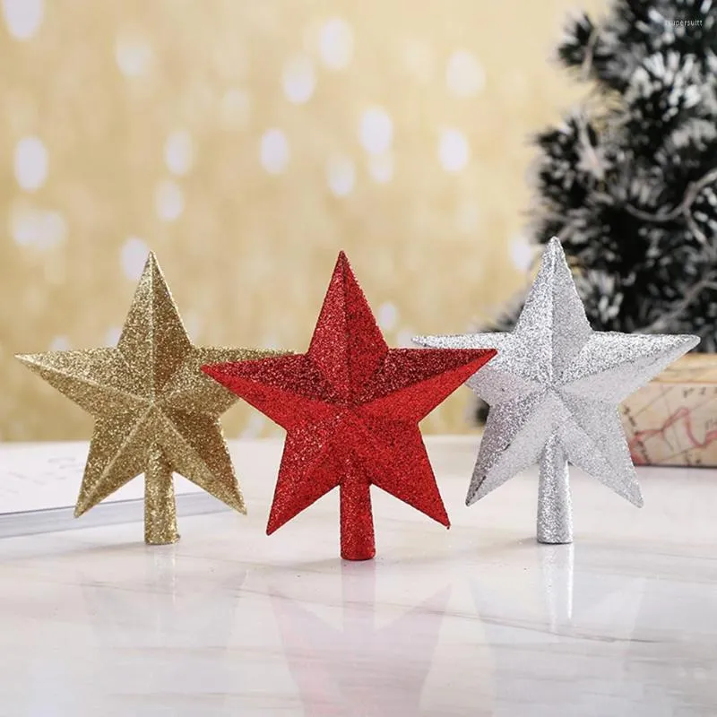 Juldekorationer 15/20 cm femspetsig stj￤rna Xmas Party Gold Silver Red Stars Decor Supplies Tree Top