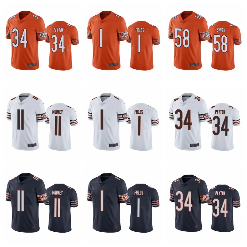 1 Justin Fields 34 Walter Payton 11 Darnell Mooney Chicago''bears''hommes femmes maillots de football pour jeunes Smith Kmet Jackson Montgomery Urlacher Quinn maillots