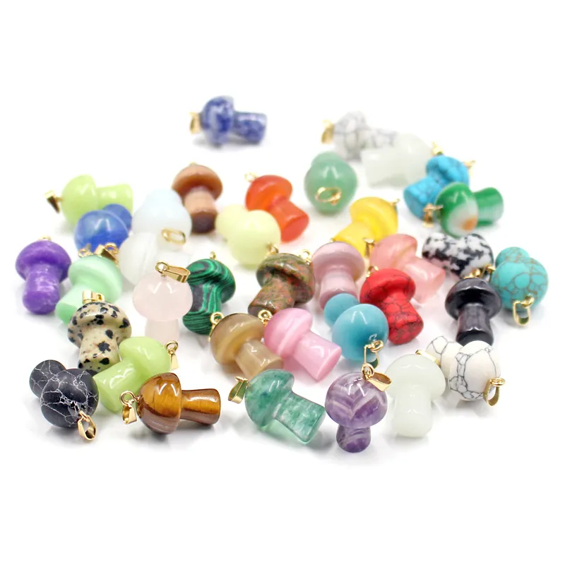 Breloques en forme de champignon en pierre naturelle, 30 pièces, pendentif en cristal de Quartz, collier, Quartz Rose, œil de tigre, bricolage, fabrication de bijoux, colliers, boucles d'oreilles, accessoires en vrac