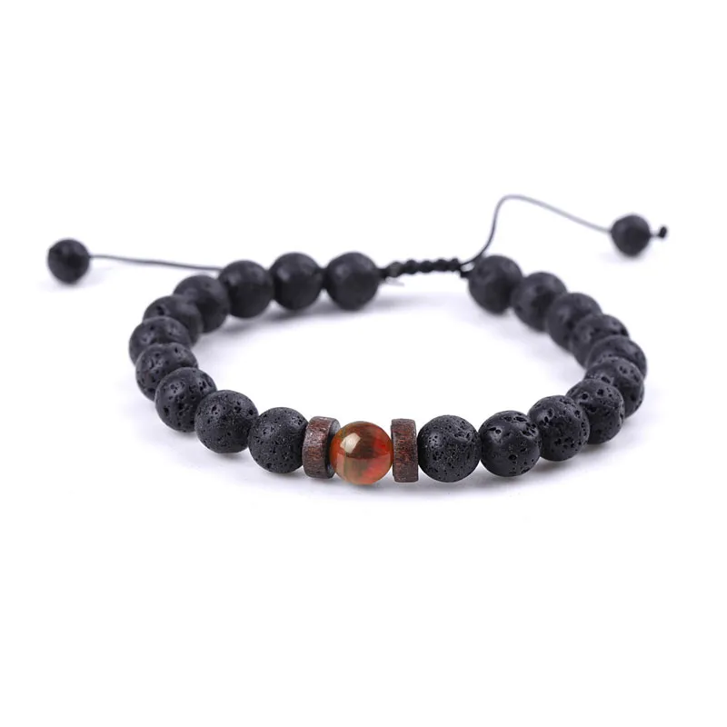 8mm Natural Lava Stone Handmade Rope Braided Charm Bracelets For Men Women Lover Adjustable Beaded Party Club Jewelry