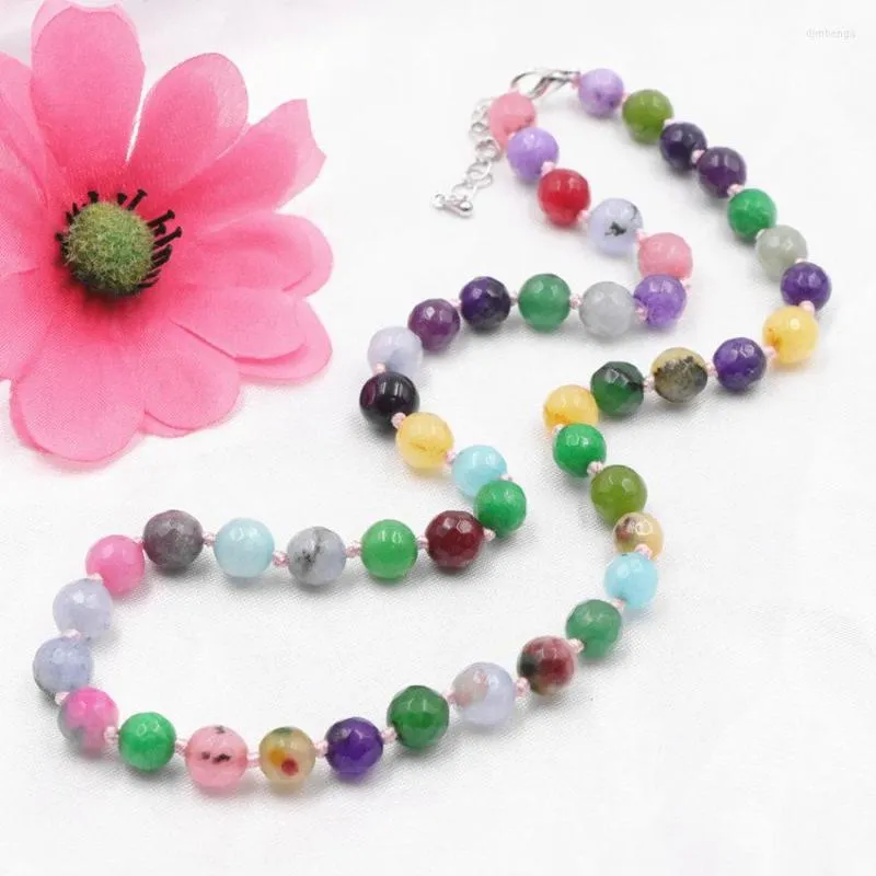 Choker Charms Statement Chokers Women Necklace Stone Faceted Round Beads 8 10mmネックレスロープチェーンギフトジュエリー18 "A802