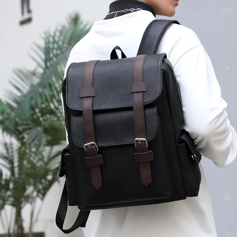 Backpack Fashion Large Capacity Soft Pu Leather Designer Men'S