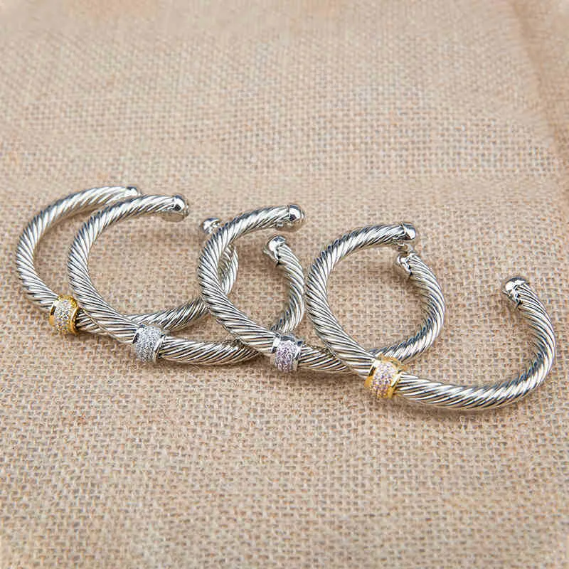 Designer Pink Cable Bracelet With Zircon Charm 7mm Silver