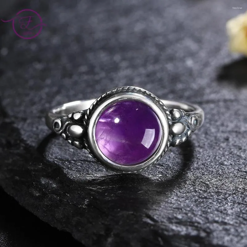 Cluster-Ringe Amethyst 925 Sterling Silber Ring Edler Schmuck Damen Natürlich Hochzeitstag Verlobungsgeschenke