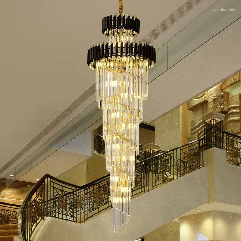 Lustres de luxo lustre de cristal moderno para luminária de luminária de luminária cristal e luminária de luminária de lobby preto e dourado