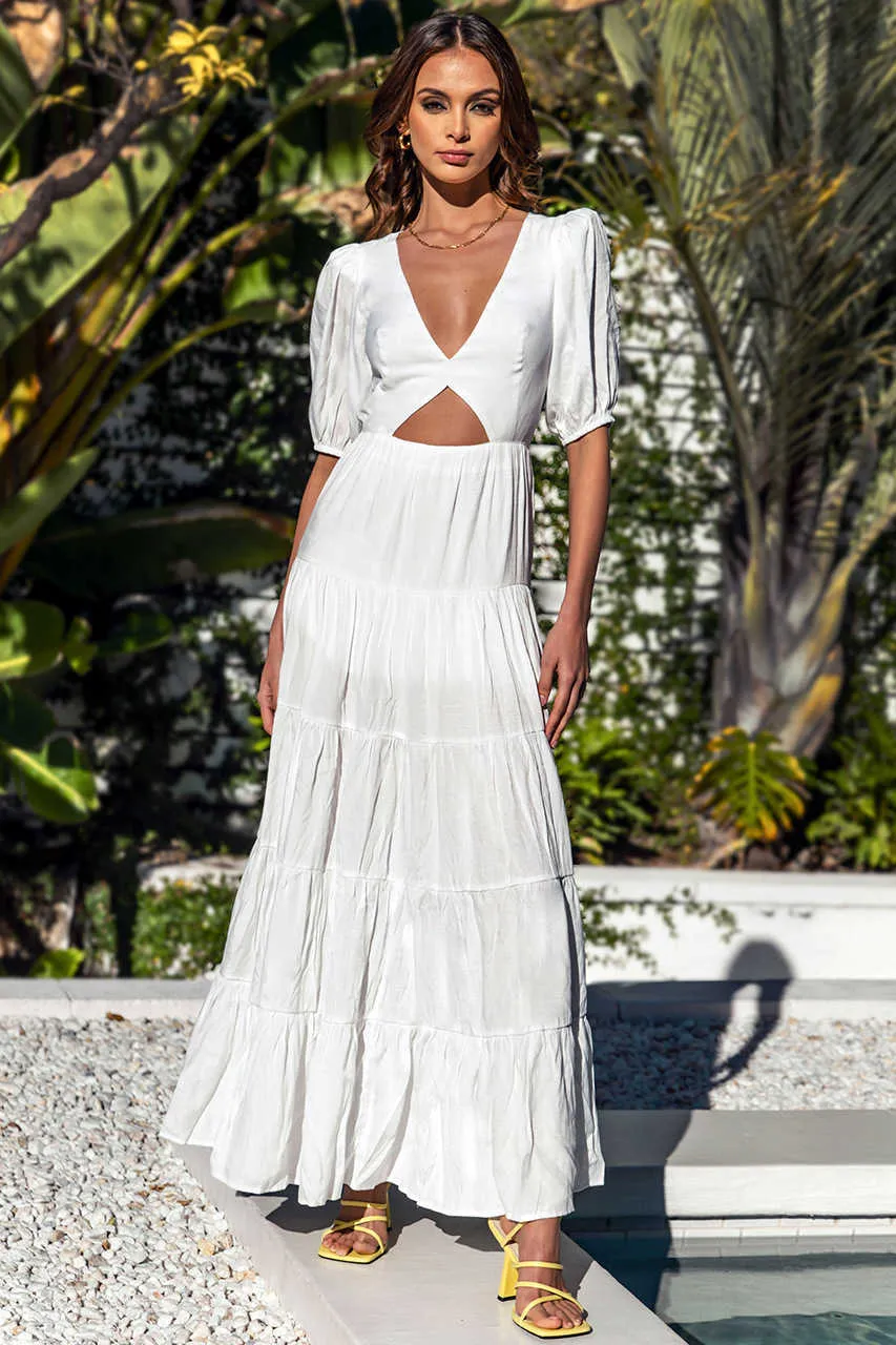 Party Dress Women Deep V-neck Backless Summer Puff Short Sleeve Polyester  Ankle-Length Dress from Dhgate Urban Sexy Dresses - price 13.33