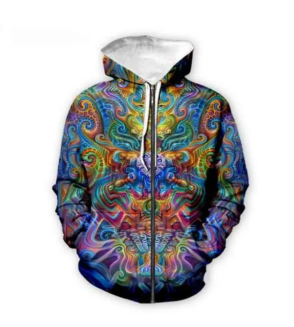 New Psychedelic Artwork 3D Femmes Hommes Survêtement Pull Harajuku Zipper Date Oeuvre Psychédélique Drôle Stare Zip Hoodies Sweat À Capuche Imprimer Hommes Sweat