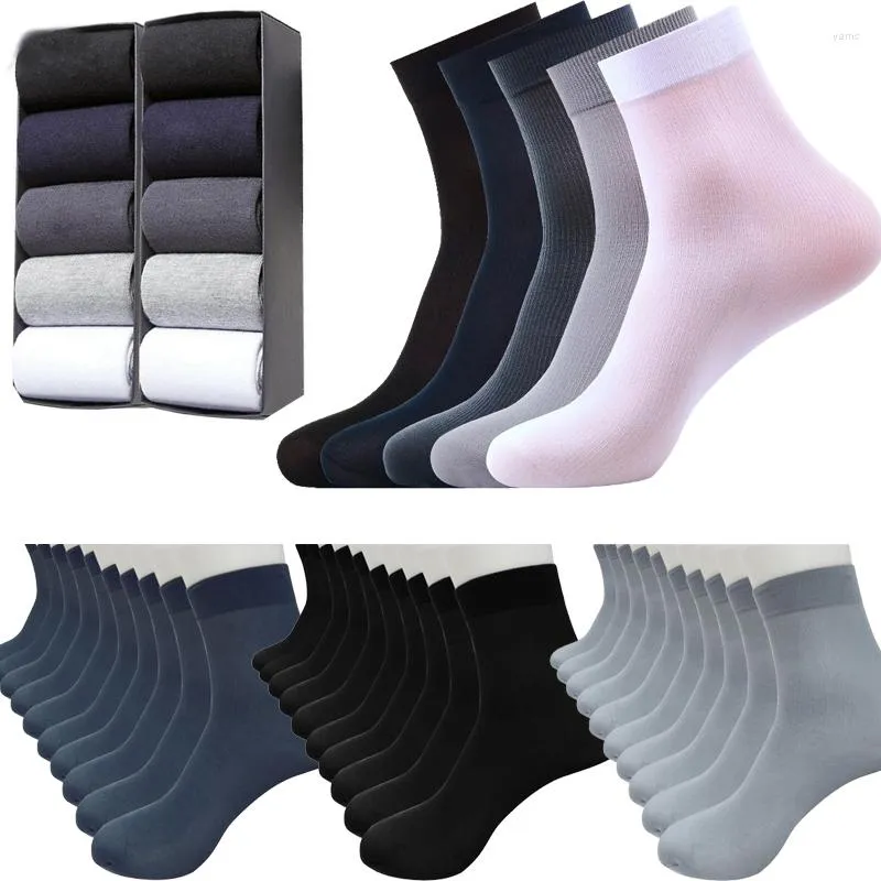 Herensokken 10pairs bamboe glasvezel ultradunne elastische zijdeachtige zijde kousen mannen basketbal sokbedrijf comfortabel non-slip zacht