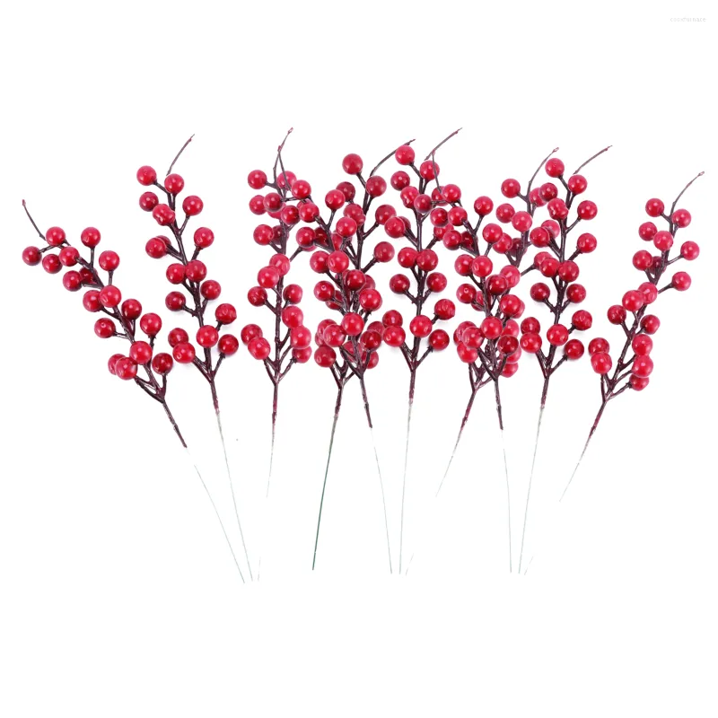 Décoration de fête 10pcs couronne de Noël baies fleurs baies rouges branche pour arbre